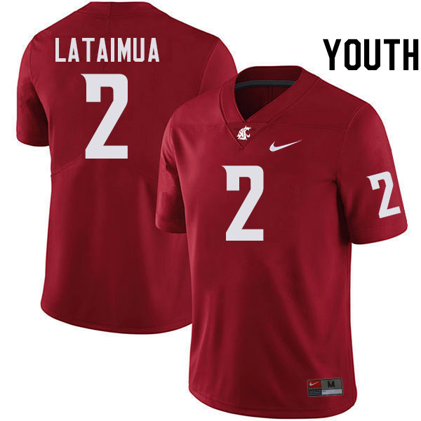 Youth #2 Jackson Lataimua Washington State Cougars College Football Jerseys Stitched-Crimson